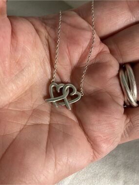 Tiffany & Co. Silver Interlocking Double Heart Necklace with pouch